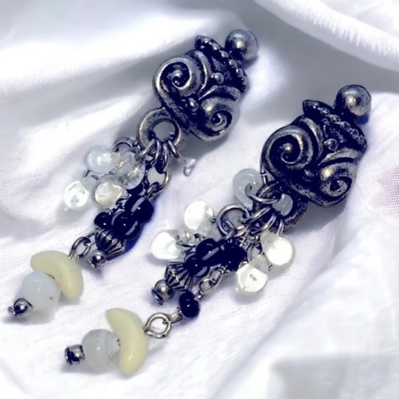 Vintage Silver Briolette Bead Beaded Dangle Earrings - Picture 3 of 9